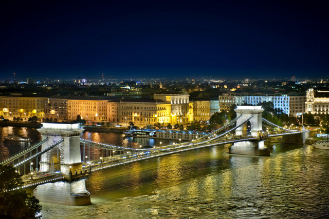 Bridge river night lights buildings free wallpaper - medium preview image