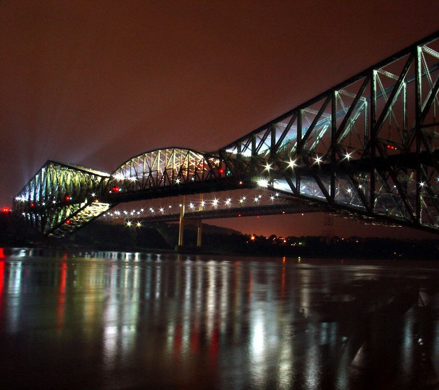 Lit bridge night red light free wallpaper - medium preview image