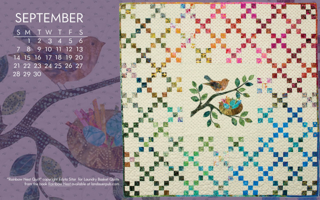 Quilted calendar bird branch tree free wallpaper - medium preview image