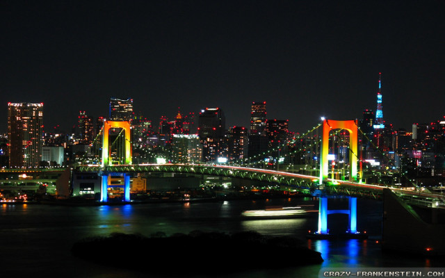 City skyline night bridge lit free wallpaper - medium preview image