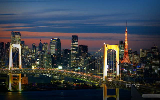 City skyline bridge night bright free wallpaper - medium preview image