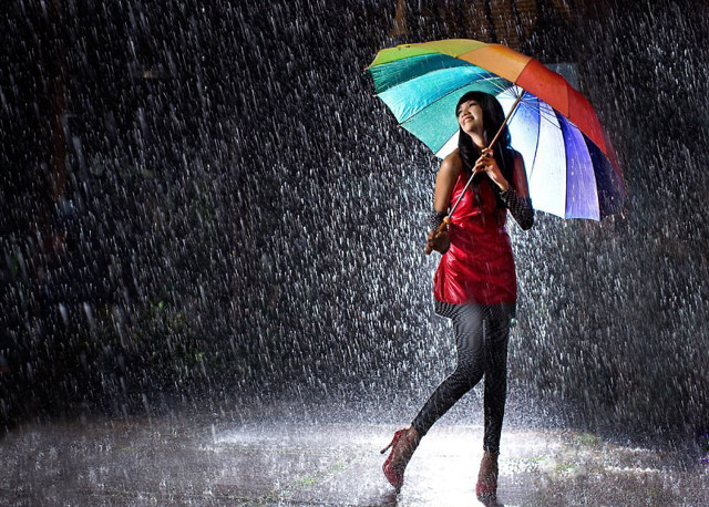 Woman umbrella rainbow red shirt free wallpaper - medium preview image