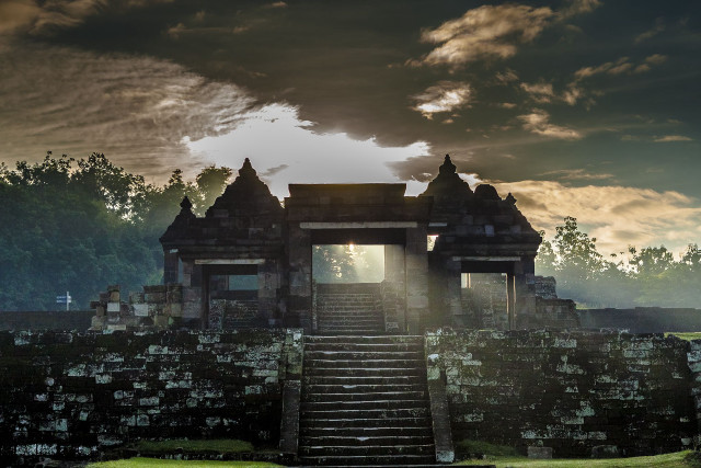 Large building staircase sky clouds free wallpaper - medium preview image