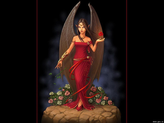 Woman red dress rose wings free wallpaper - medium preview image
