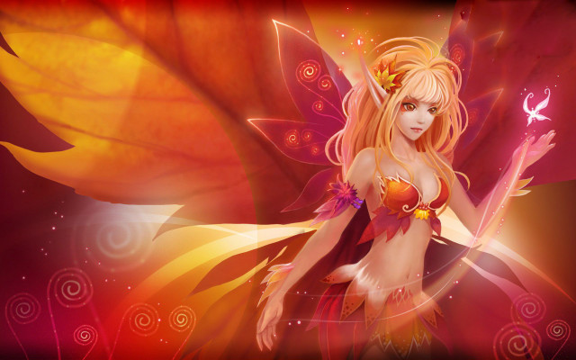 Blonde fairy butterfly wings red free wallpaper - medium preview image