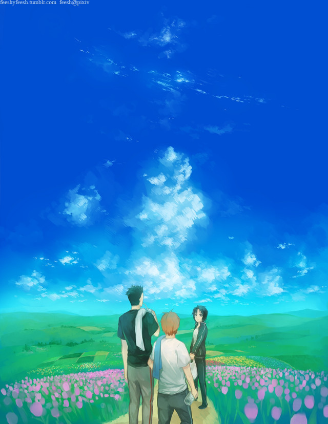 Couple people field flowers blue free wallpaper - medium preview image