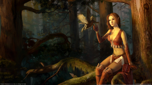Woman bikini bird forest trees free wallpaper - medium preview image