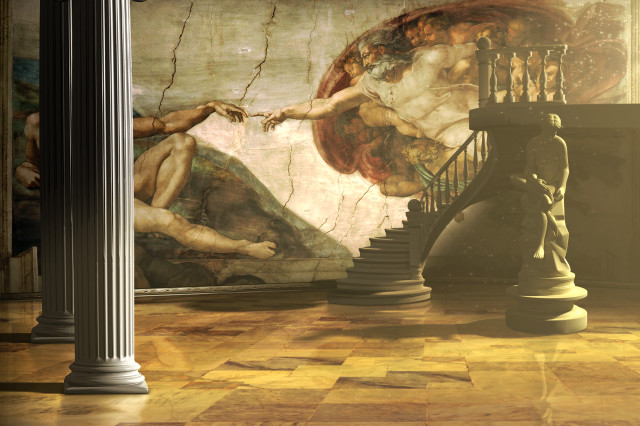 Woman man wall staircase clock free wallpaper for desktop - medium preview image