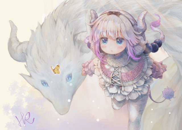 Girl white horse butterfly back free wallpaper - medium preview image