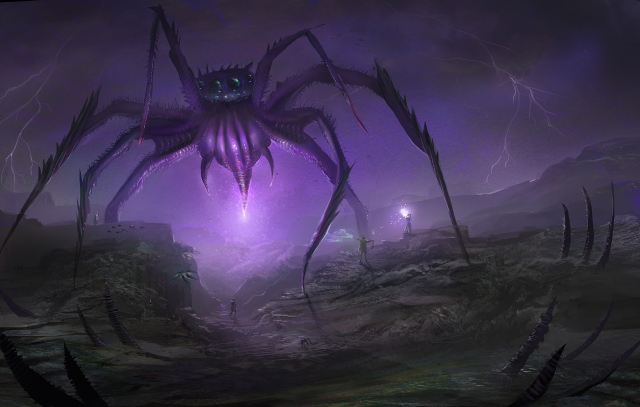 Giant spider purple light background free wallpaper - medium preview image