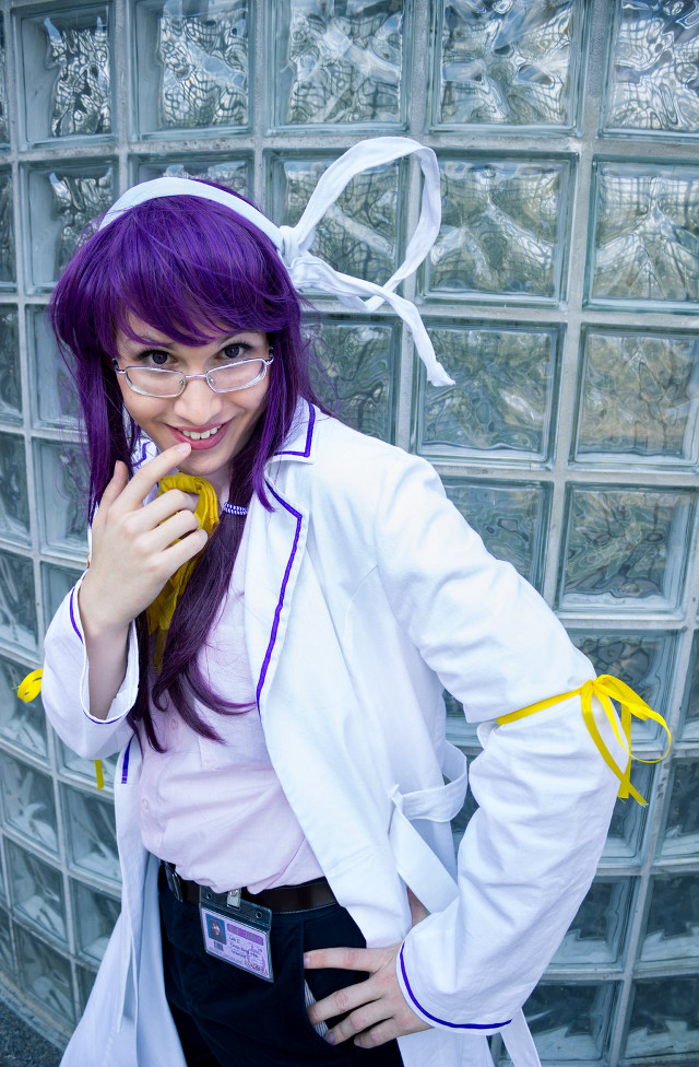 Purple hair glasses labcoat woman free wallpaper - medium preview image