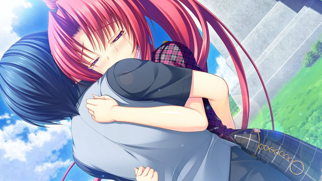 Pink hair hug blue sky free wallpaper - medium preview image