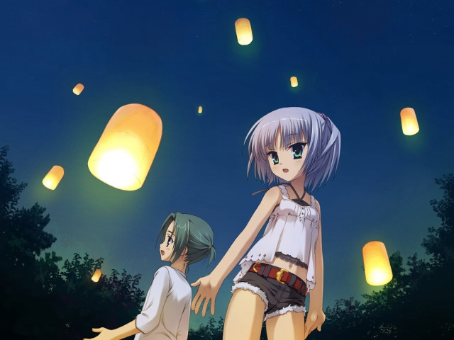 Couple night sky lanterns holding free wallpaper - medium preview image