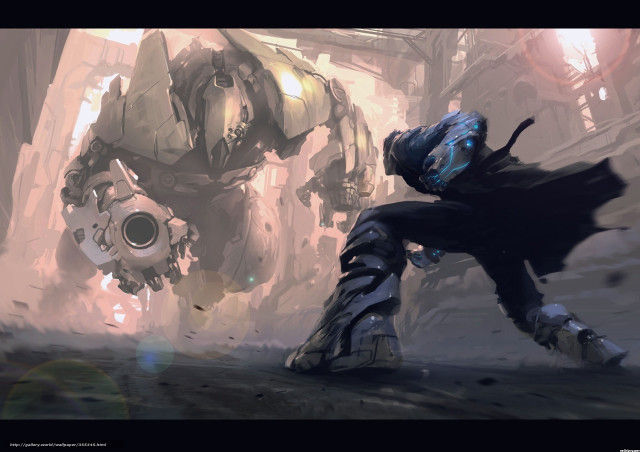 Futuristic suit man running robot free wallpaper - medium preview image