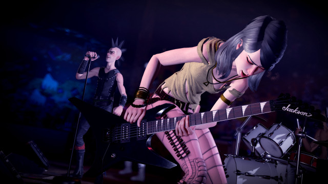 Woman guitar man microphone stage free wallpaper - medium preview image