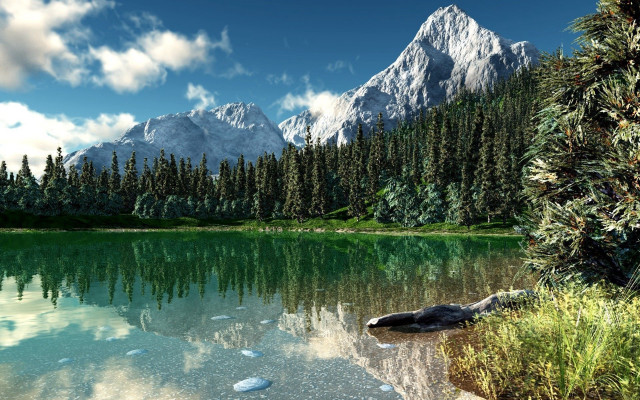 Lake trees mountains sky clouds #4 free wallpaper - medium preview image