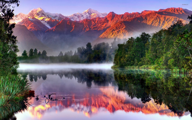Lake mountains foggy sky birds #2 free wallpaper - medium preview image