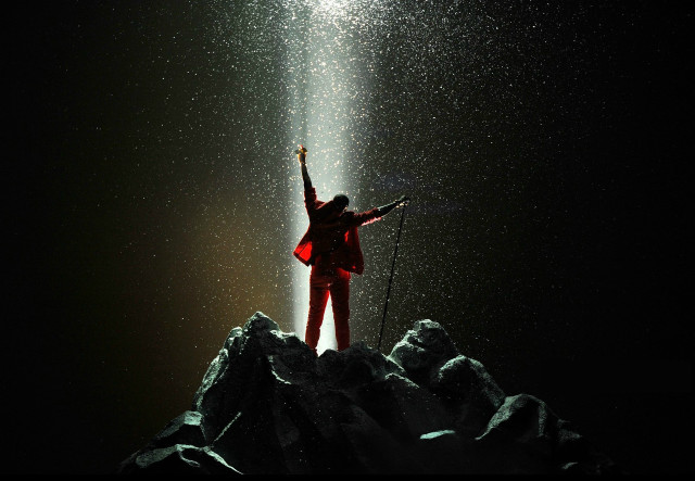 Person mountain light beam arms free wallpaper - medium preview image