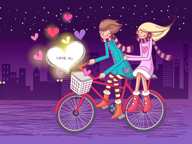 Couple bike city night hearts free wallpaper - medium preview image