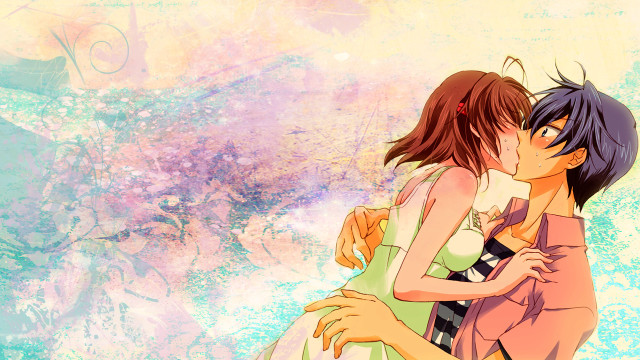 Anime couple hugging colorful background #3 free wallpaper - medium preview image