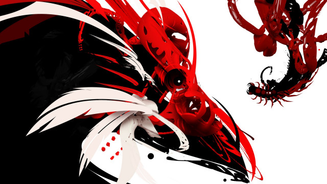 Red black dragon white background free wallpaper - medium preview image