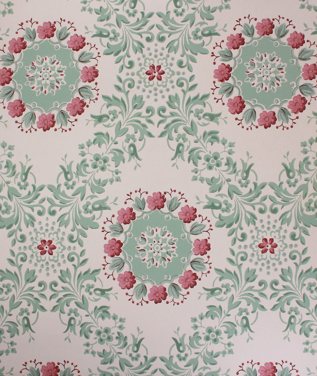 Flower pattern green background pink free wallpaper - medium preview image