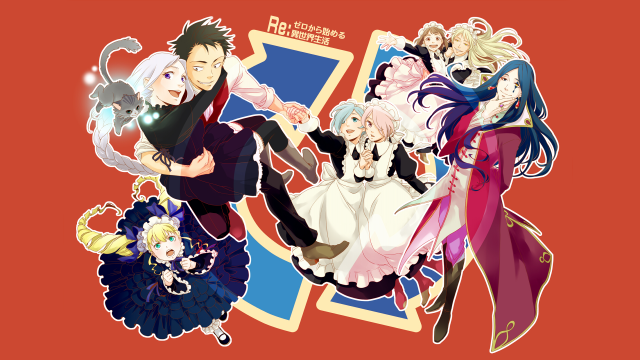 Anime characters red blue backgrounds free wallpaper - medium preview image