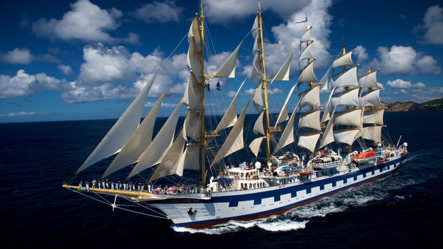 Large white sailboat people water free wallpaper - medium preview image