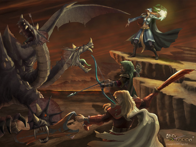 Woman dragon fighting man sword free wallpaper - medium preview image