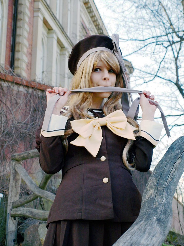Woman brown dress knife mouth free wallpaper - medium preview image