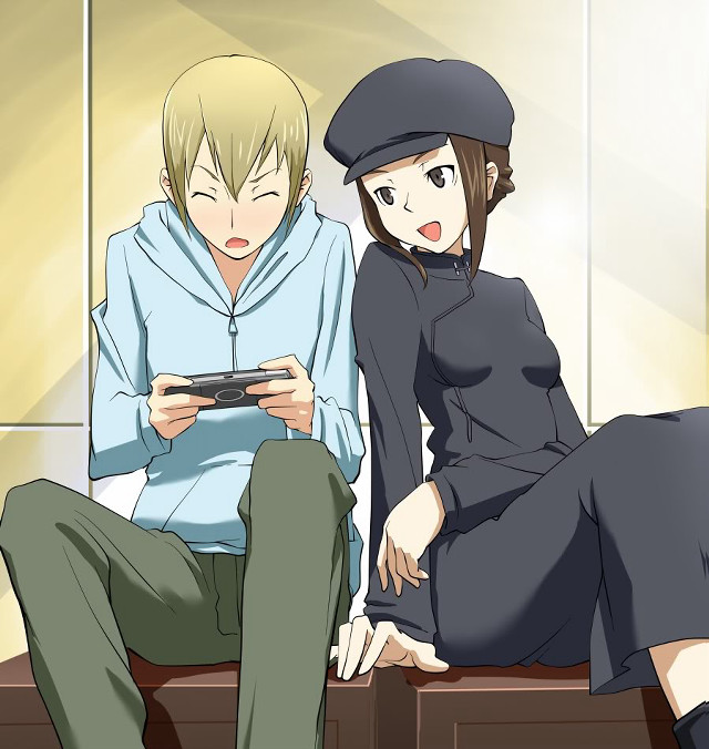 Man woman bench looking cell free wallpaper - medium preview image