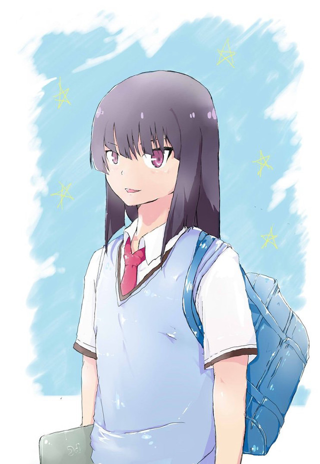 Girl backpack blue background stars free wallpaper - medium preview image