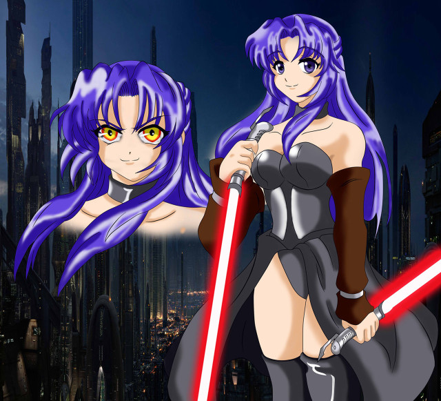 Purple haired anime girls lightsabers free wallpaper - medium preview image