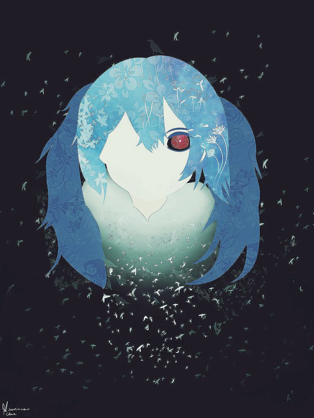 Blue haired anime girl red free wallpaper - medium preview image