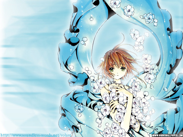 Anime girl blue dress flowers free wallpaper - medium preview image