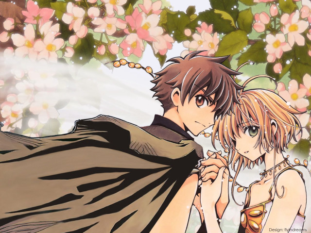 Anime couple tree flowers man free wallpaper - medium preview image