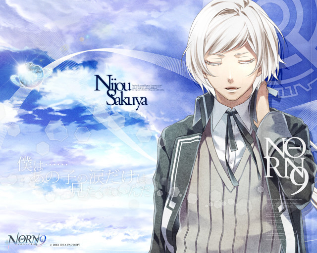 Man white hair tie blue free wallpaper - medium preview image