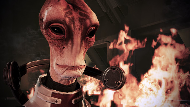 Creepy alien holding gun flames free wallpaper - medium preview image