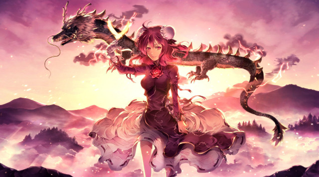 Woman dragon back fantasy landscape free wallpaper - medium preview image