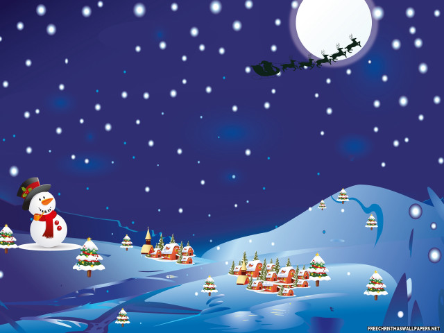 Snowman flying snowy village santa free wallpaper - medium preview image