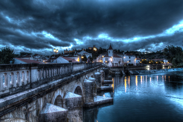 Bridge river city night clouds free wallpaper - medium preview image