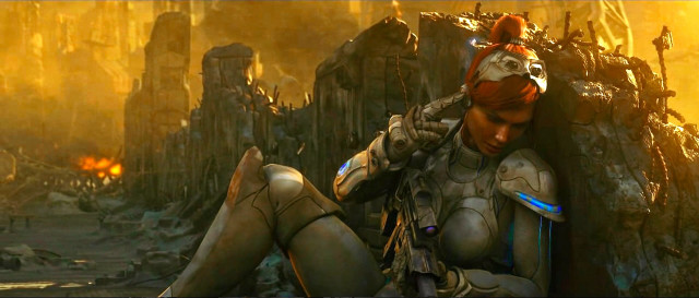 Woman sitting rock futuristic fire free wallpaper - medium preview image