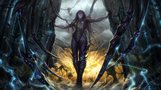 Demon woman forest lightning fire free wallpaper - medium preview image
