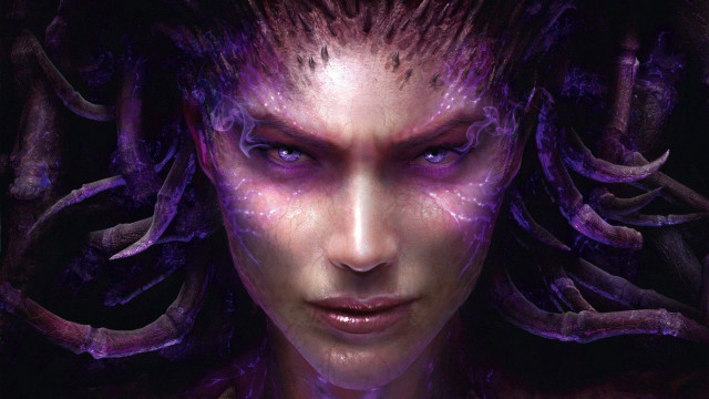 Woman purple hair blue eyes free wallpaper - medium preview image