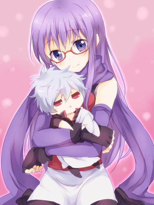 Anime couple hugging purple hair free wallpaper - medium preview image