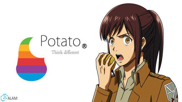 Woman talking cellphone potato logo free wallpaper - medium preview image