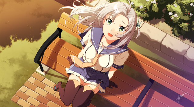 Woman sitting bench arms crossed free wallpaper - medium preview image