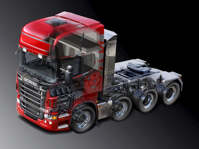 Red semi truck flatbed shadow free wallpaper - medium preview image