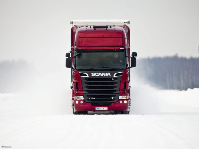Red truck snow road trees free wallpaper - medium preview image