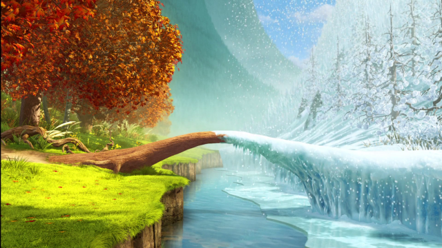 Waterfall tree stream forest painting free wallpaper - medium preview image